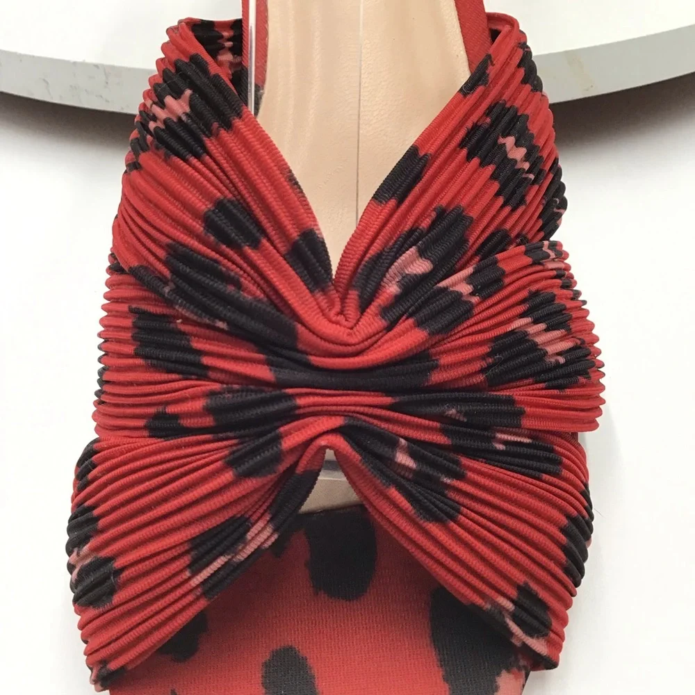 Cabi Siren animal print red black textile ankle strap sandals open toe 9 New